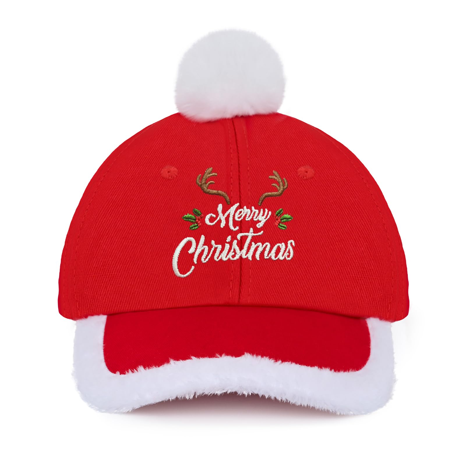 HeucapcSanta Hat Embroidered Believe Merry Christmas Baseball Hat with Pom Pom