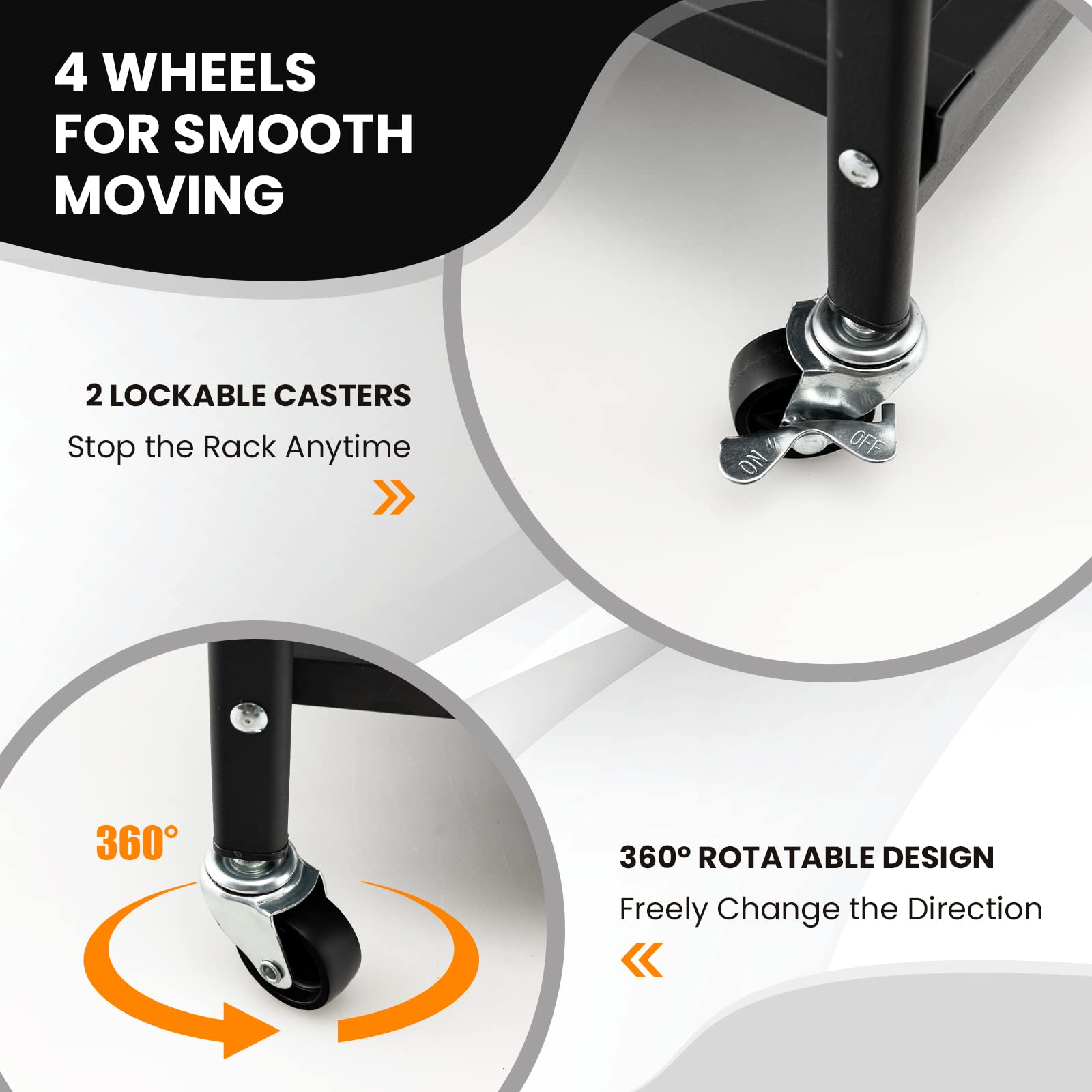 HOMASIS Carro plegable de cocina con 3 niveles, carrito de cocina con 4 ruedas, incluye 2 frenos, carrito de almacenamiento para ahorrar espacio, estantería de metal, estante de cocina, carrito