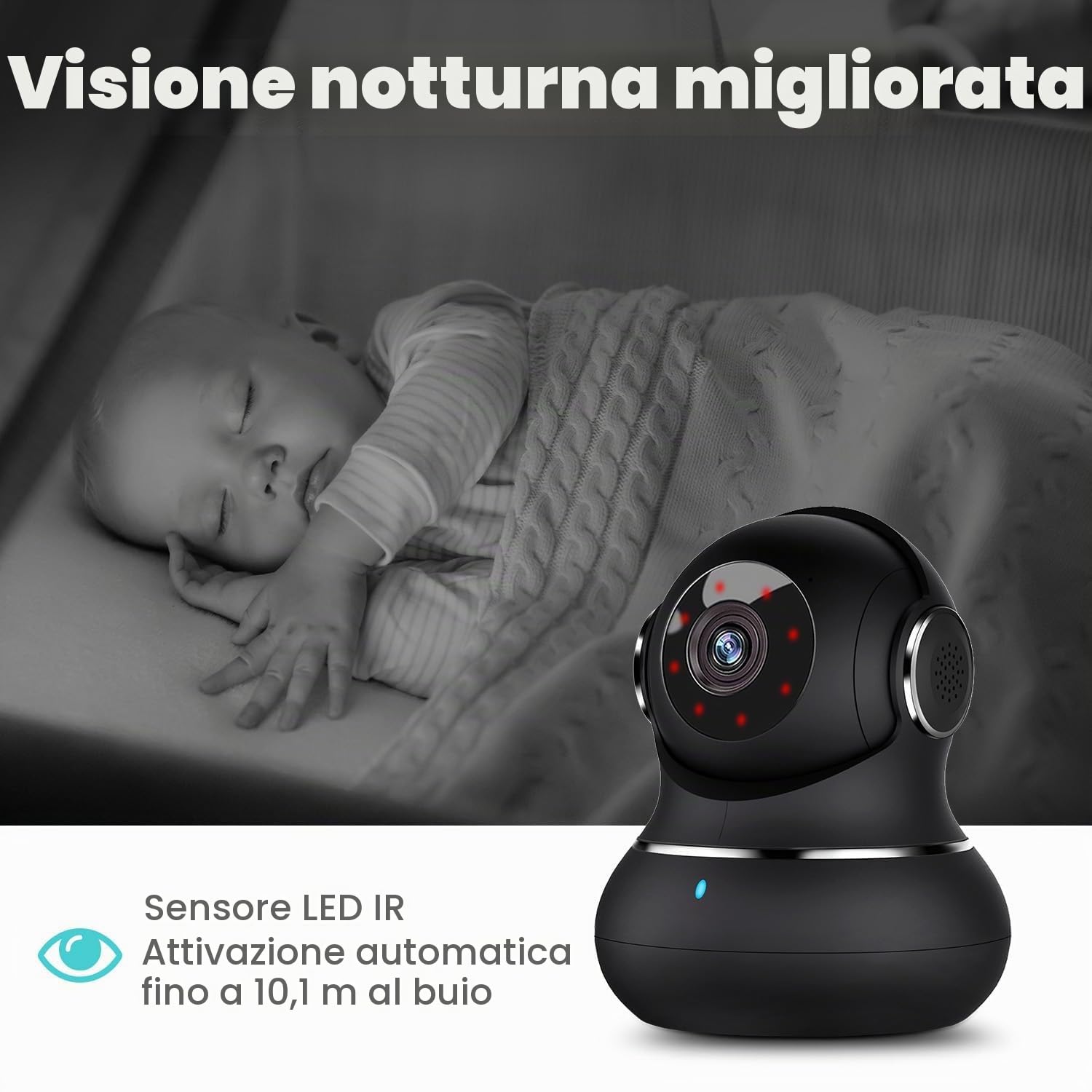 litokam Telecamera Wi-Fi Interno, Videocamera Sorveglianza Interno Pan/Tilt Rotazione a 360°, 2K Videocamera di Sorveglianza con Visione Notturna, Tracciamento del Movimento e Audio Bi-direzionale