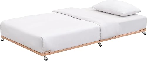 Miniatura 4 de KB Designs - Marco de cama nido de metal enrollable doble con ruedas, color blanco crema