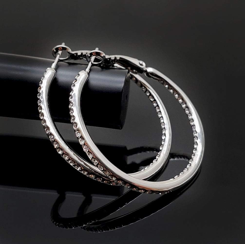 Hoop Earrings, Fashion Jewelry CZ Cubic Zirconia Rhinestone Hoop Earrings for Women Gifts 1.38in, 1.5in, 1.77in - Image 5