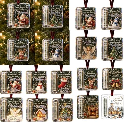 Christmas Cash Gift Ornament, 5Pcs Clear Crystal Money Holders, Funny Hanging Ornaments for Xmas Tree, Stocking Stuffer, (Tree,Santa,Angel,Bell,Snowman) image 2