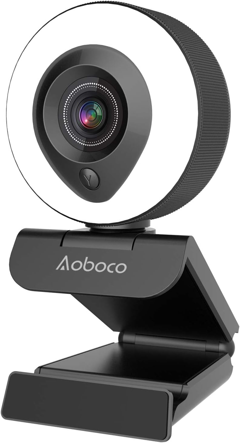 Aoboco Streaming Webcam 1080P Full HD with Dual Microphone and Ring Light, USB Pro Web Camera Stream for Windows Laptop Twitch Xbox One Skype YouTube OBS Xsplit