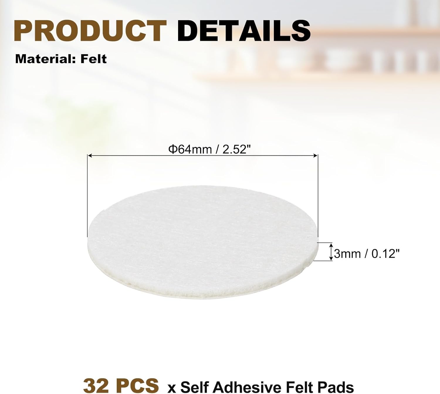 uxcell 32Pcs Non Slip Furniture Pads, 2.5" Round Self Adhesive Felt Bumpers Noise Reducing Furniture Feet Floor Protector for Chairs Tables Furniture Legs (White 0.12" Thick)