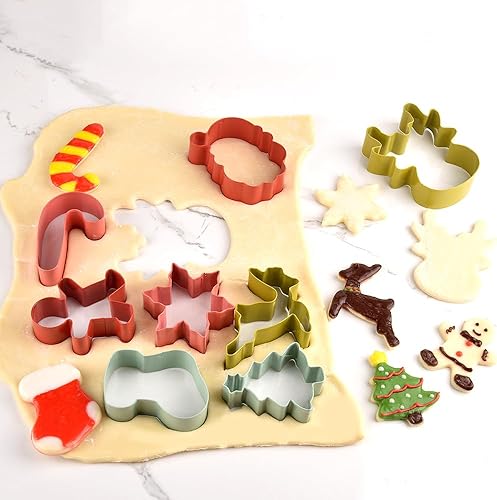 Guowall Juego de cortador de galletas de Navidad de 8 uds., cortador de galletas de vacaciones multicolor, forma divertida de dibujos animados para