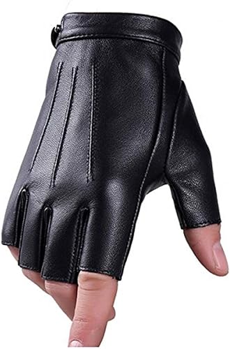 Guantes de conducción sin dedos de piel sintética sintética para deportes al aire libre guantes de medio dedo para hombres mujeres y adolescentes