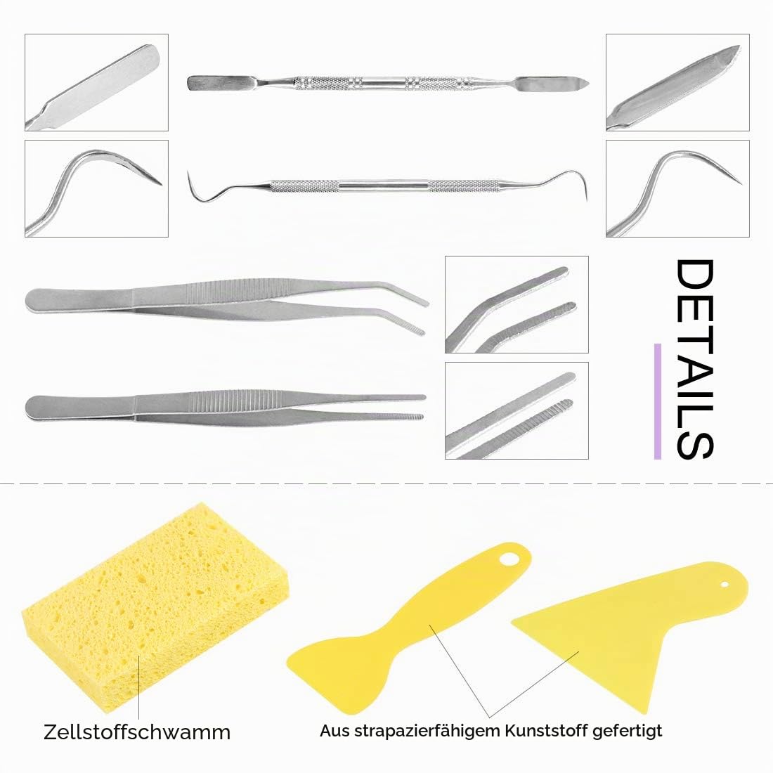 Swpeet 8-teiliges Mosaik-Werkzeug-Set, inklusive robuster Glas-Mosaik-Zange, Rollschneider, Zange und 2 Schaber, 2 Pinzetten, 1 doppelseitiger Haken, 1 Spatel mit 1 Schwamm für Mosaikfliesen