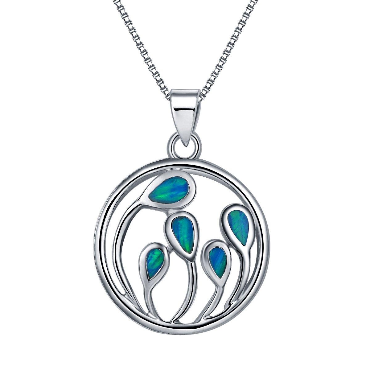 Oven Moda Woman Charm Pendant Necklace Peacock Round Flower Leaf Jewellery with 46 cm/18 inch Chain for Valentine Day Birthday Christmas Mother's Day Party Evening Gift