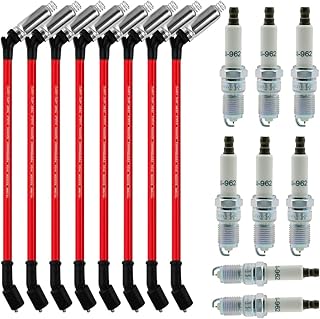 Spark Plugs and Wires for Chevy 5.3, Spark Plug 41-962 *8 + Spark Plug Wires *8 9748HH 10.5mm (red) Fit for Chevrolet Silverado GMC Sierra Hummer H2 Cadillac Escalade LS2 LS3 LS4 LS7 Engines…