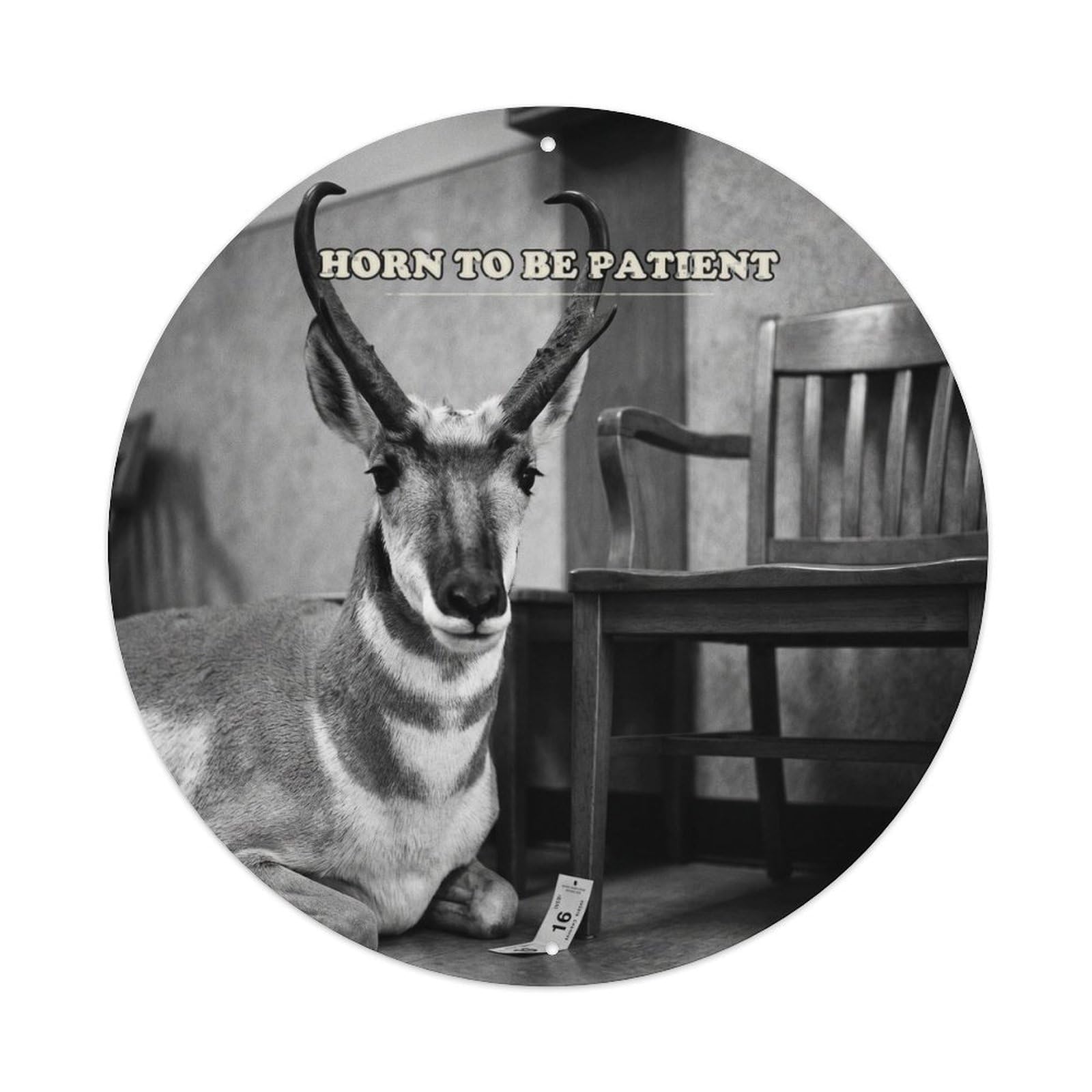 Animal Pronghorn Storybook Anthropomorphic Absurd Humor Classic Metal Tin Sign Plaque Wall Decor for Cafe, Man Cave, Club Bar, Office, Home Garden Round Metal Poster 8x8Inch