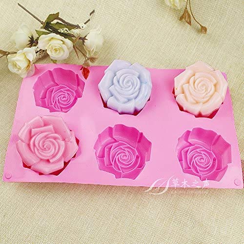 First Try Silicone Mold for Handmade Soap, Cake, Jelly, Pudding, Chocolate, Dessert etc.. (6 Cavity Rose Flower)