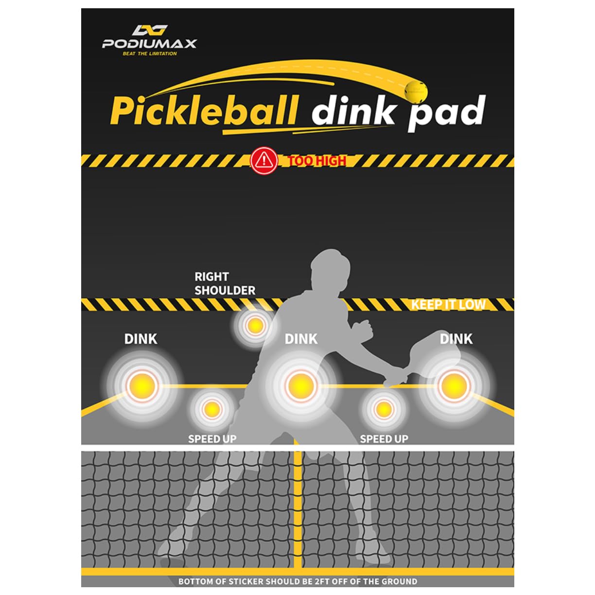 PodiuMaxPickleball Dink Pad for Improved Accuracy and Control, Wall Pickleball Rebounder Training Aid, Outdoor Wall Drill Poster