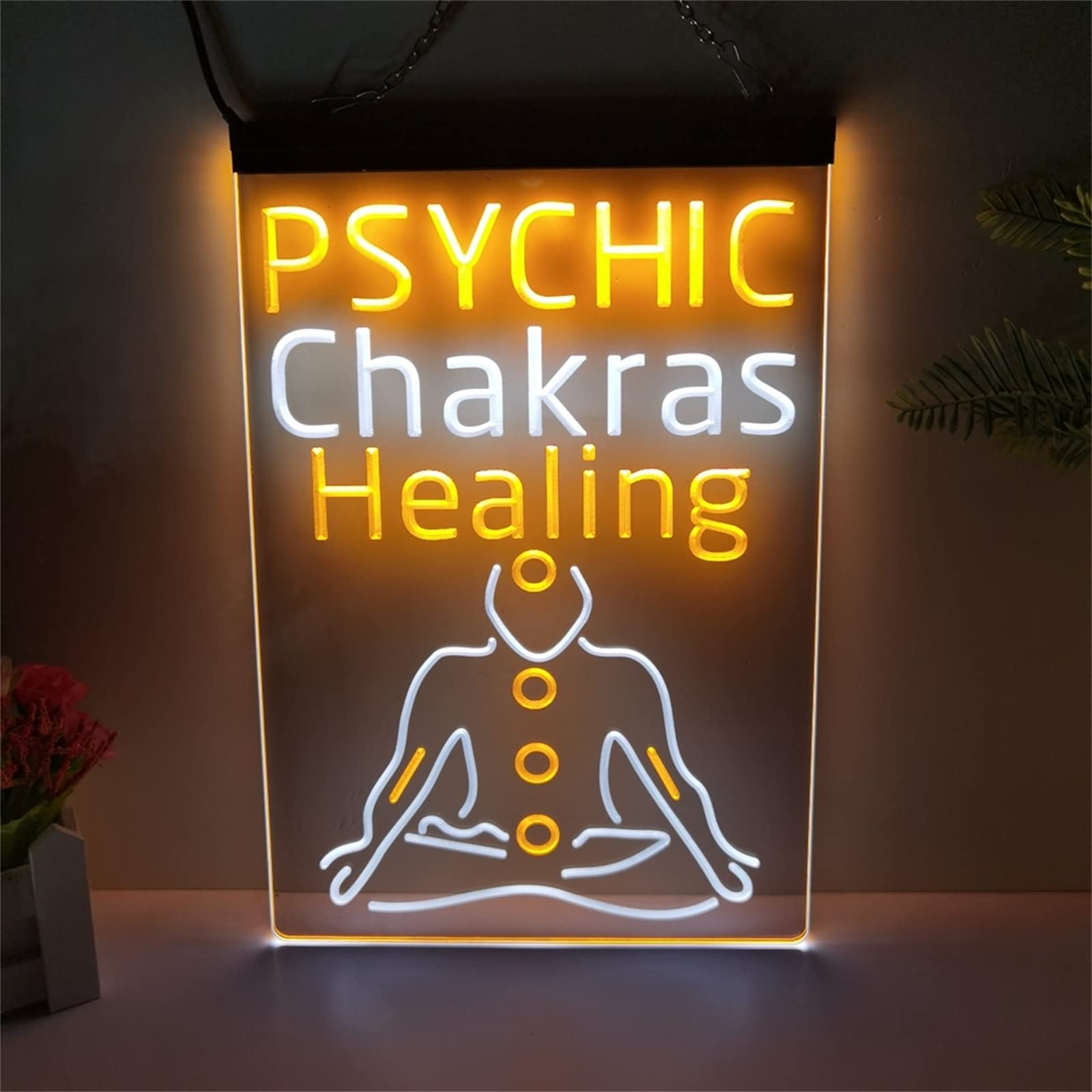 FINOTI Psychic Chakras Neon Sign Chakras Healing 2 Color Display LED Neon Sign Bar Bistro Restaurant Hotel Spa Ambience Decoration Home Decoration With Chain,JX,15.7"x23.6"