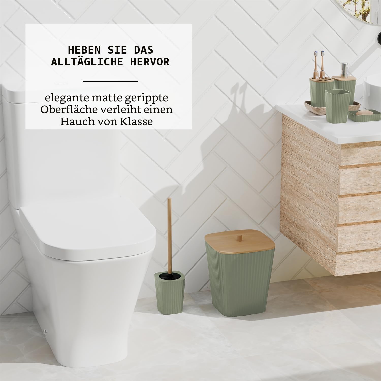 Clara Clark Badezimmer-Set – Salbeigrün Badezimmer-Zubehör-Set, 6-teiliges Badezimmer-Zubehör-Set, Badezimmer-Sets mit WC-Bürste, Mülleimer und Seifenspender