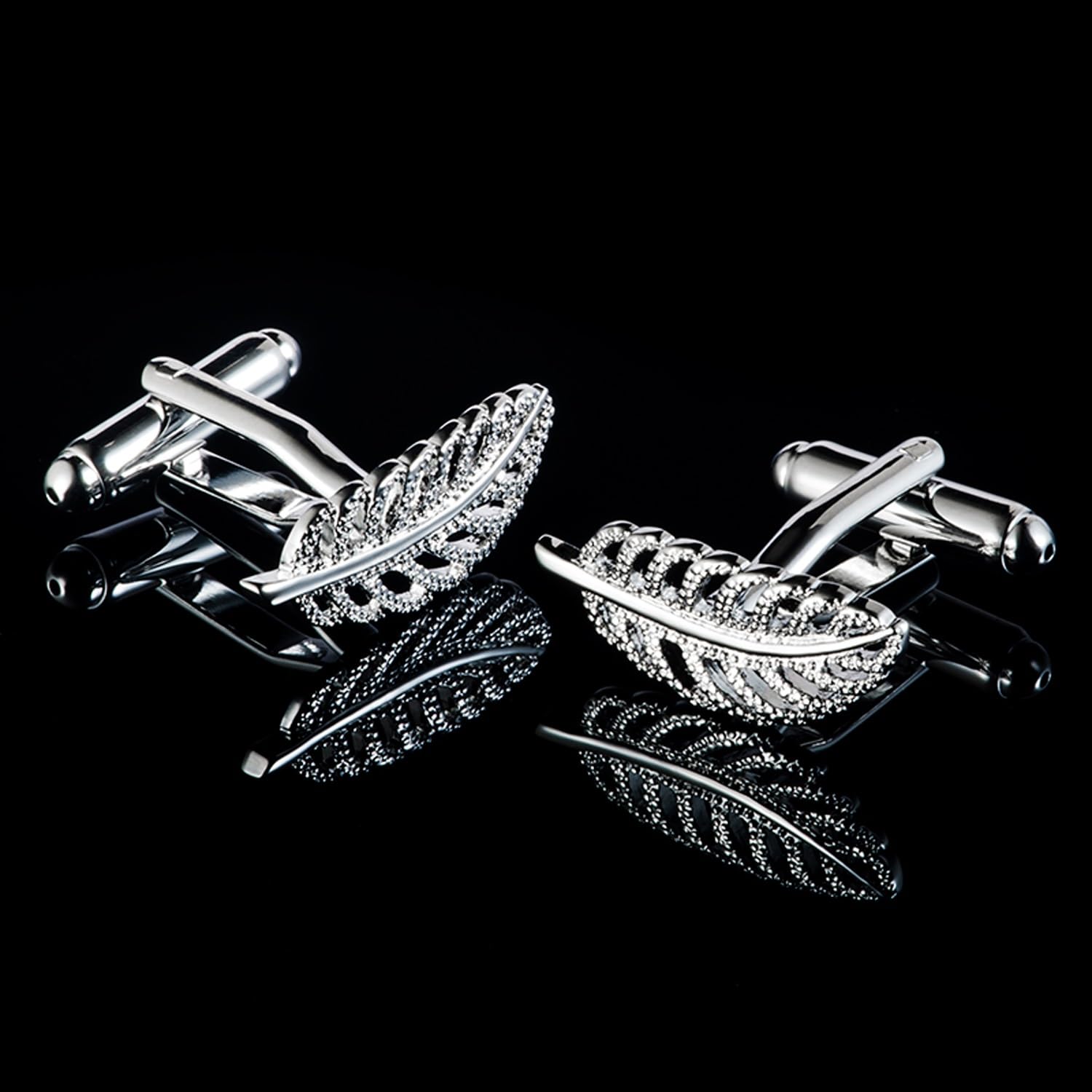 Gemelos De Plumas De Moda, Gemelos De Boda De Negocios con Caja De Regalo(Silver)