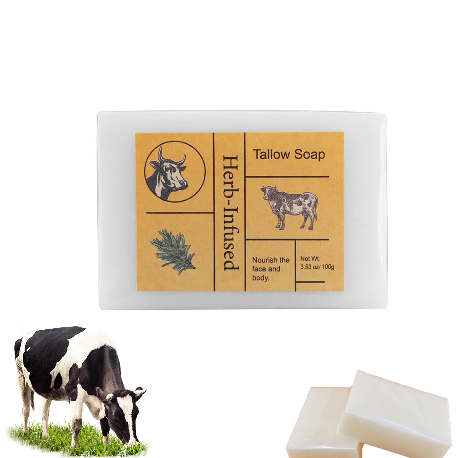 Beef Tallow Soap, Grass Fed Tallow Soap Bar for Men and Women, Handmade Tallow Soap for Body Face, Moisturizing Skincare for All Skin Types (1pc)