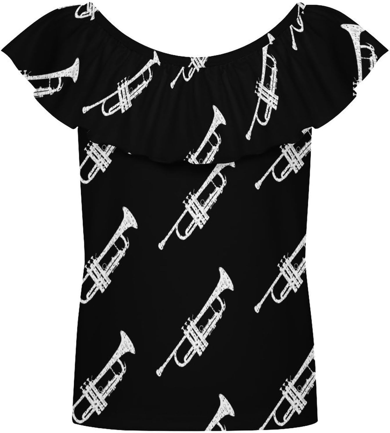 Trumpet Music Notes Girls T-Shirts Top Ruffle Short Sleeve Blouse Casual Graphic Tees
