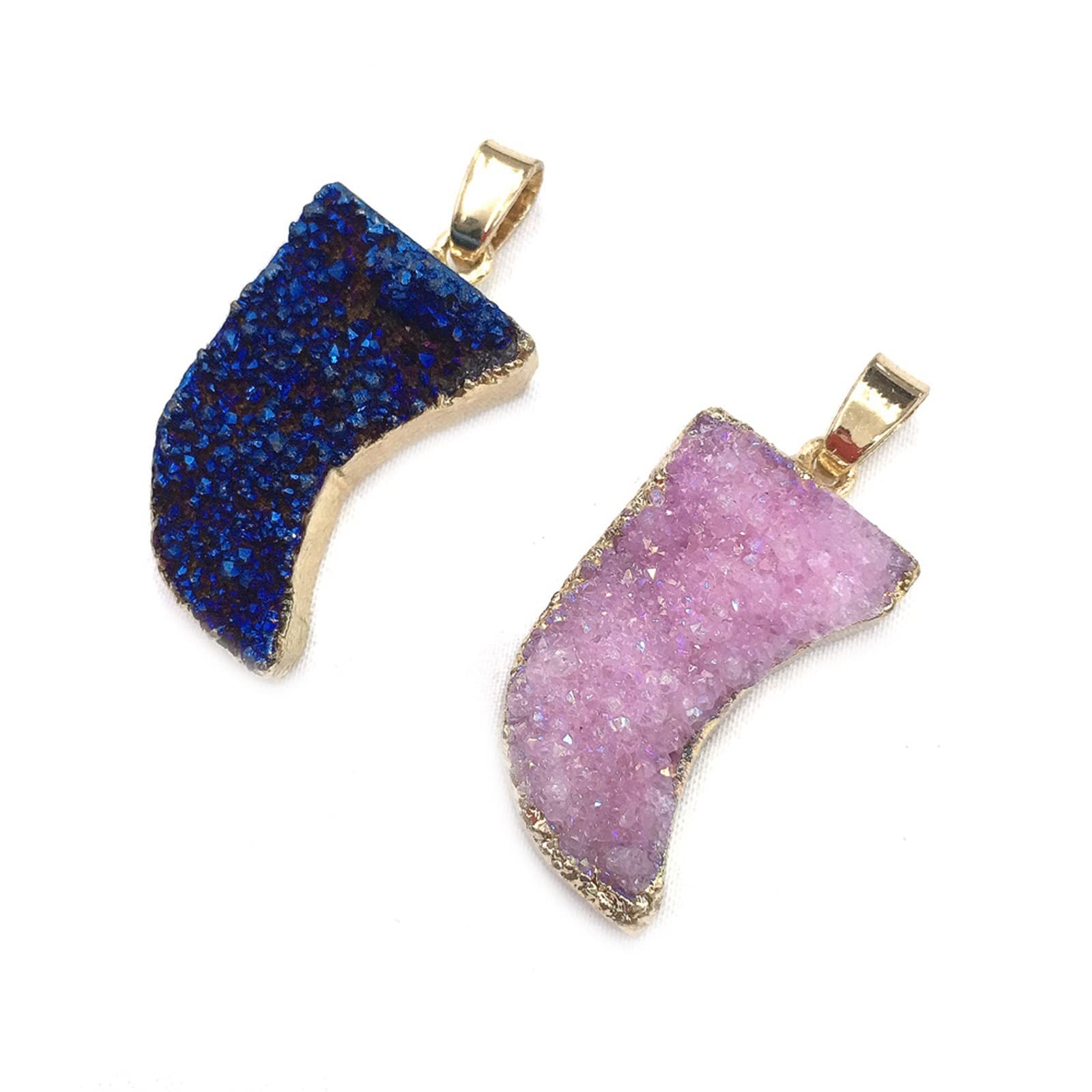 Cristal natural en bruto Colgante de ágata Multicolor con forma de cuchillo de gema de piedra Natural, collar artesanal hecho a mano, pulsera, pendientes, accesorios for mujer de 16x30mm, 2 uds. ( Col