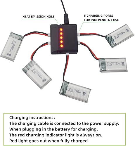 Miniatura 5 de Batería de litio de alta tasa de 5 piezas de 3.7 V 400 mAh con cargador 5 en 1 para Hubsan H107C H107L SYMA Q11 X11C HS170C F180C TOZO Q2020 E016H