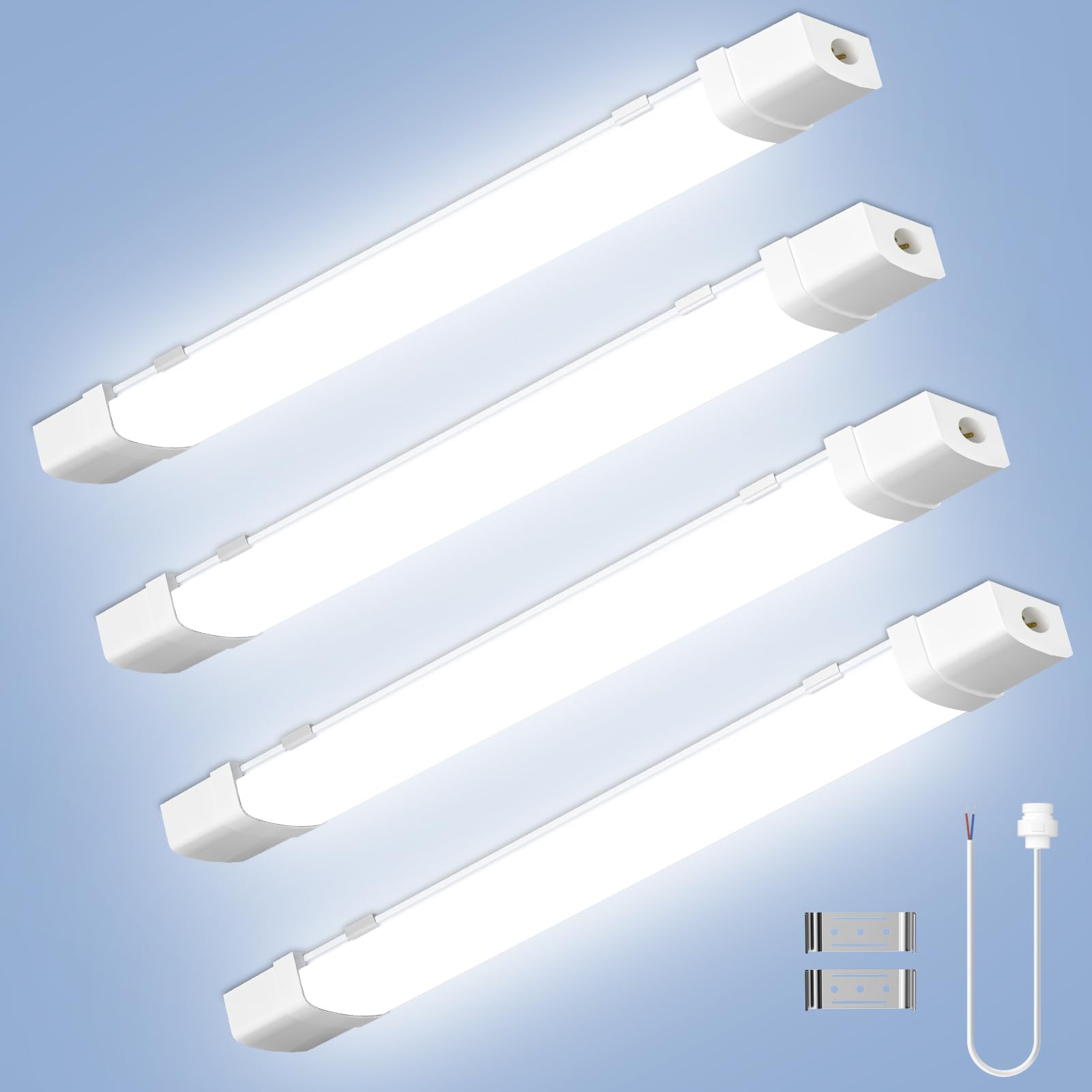 wowspeed 120CM Led Batten Light 4Pcs with Motion and 4FT Cable, 6500K IP65 Waterproof Led Tube Light Loft Lights, 40W Strip Sensing Neon Lights for Garage Office Workshop Basement Bathroom Kitchen