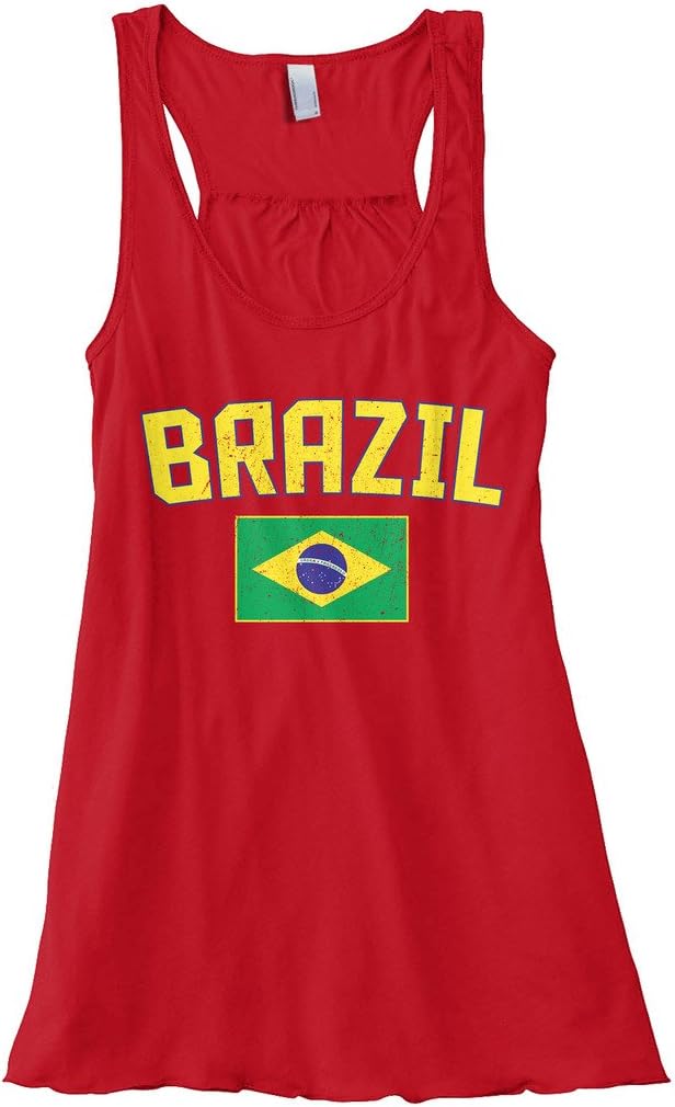 Threadrock Women's Brazil Flag Flowy Racerback Tank Top