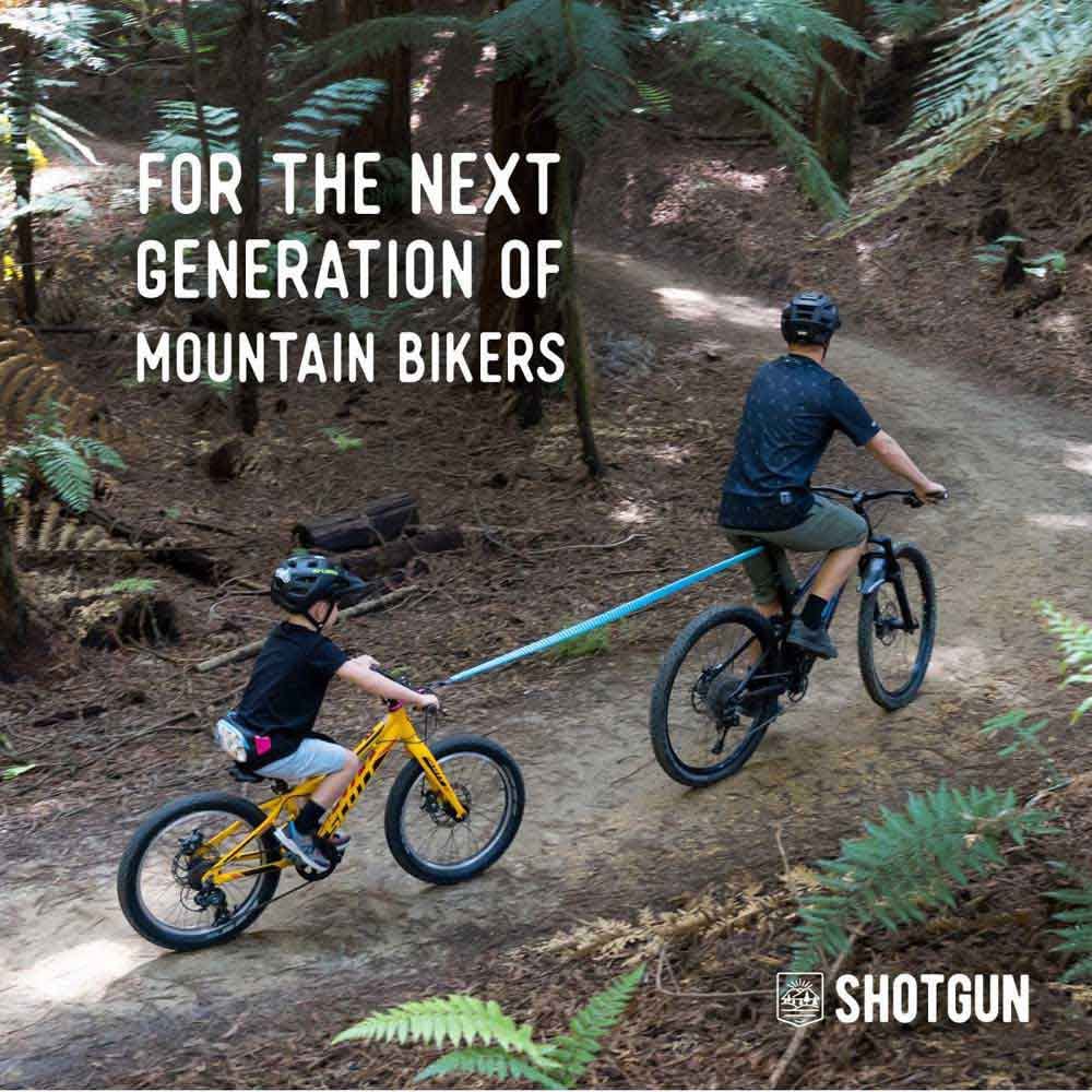 SHOTGUN Dziecięca lina holownicza MTB Kids Hip Pack Combo | Child Bike Bungee Cord za sobą | kompatybilna ze wszystkimi rowerami górskimi do większych wycieczek rodzinnych | obciążenie do 500 lb