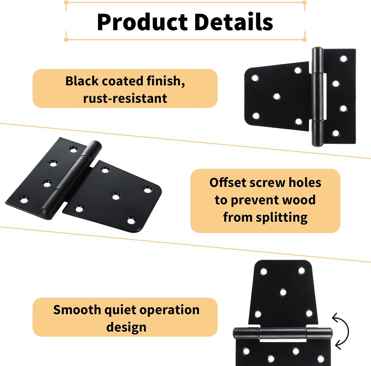 8 Pack Heavy Duty Gate Hinges 3.5 inch Extra Thick Black Gate Hinges for Wooden Fences Shed Barn Gate Strap Hinge Garden Door Hinges Wrought Hardware Iron