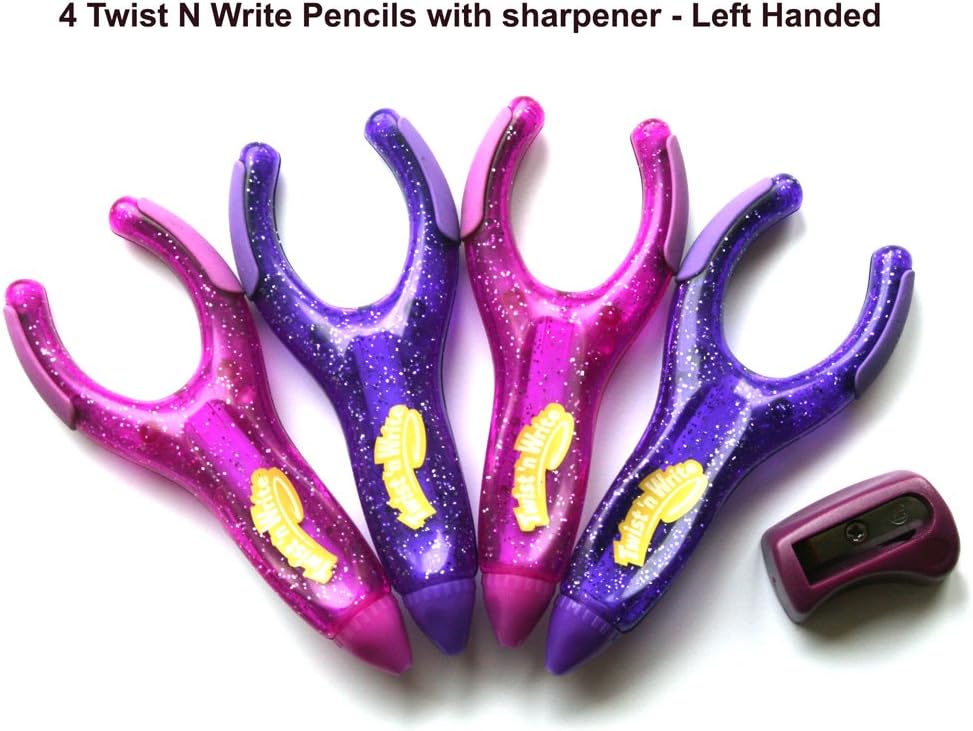 Twist N Write Pencil 4 Pack and pencil sharpener - left handed - with helpful information leaflet