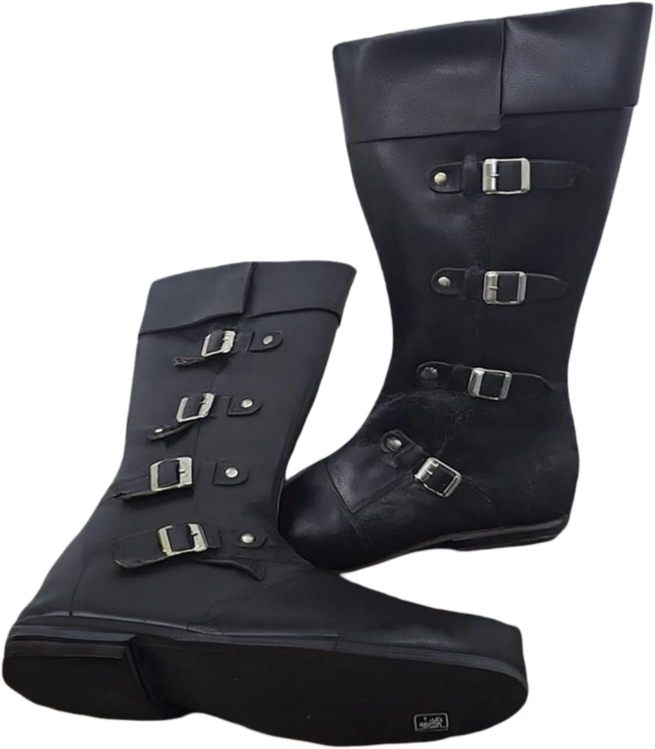 Medieval Viking Leather Buckle Boots, Black, Men's Costume Footwear