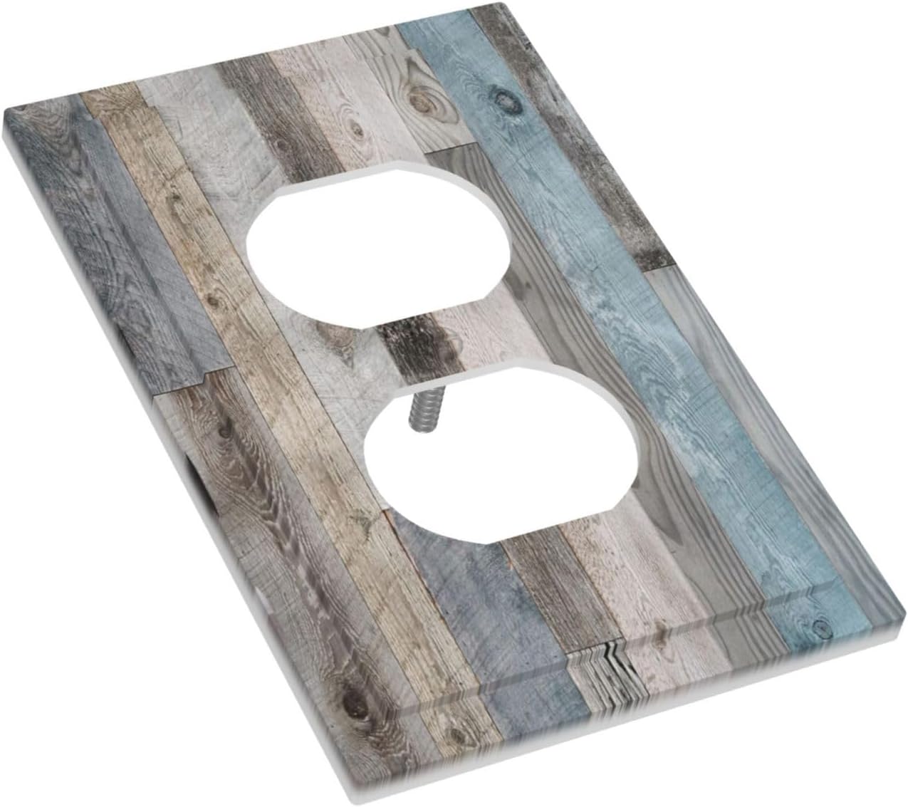 ‎Sghxwp Rustic Blue Teal Gray Wood Plank 1 Gang Duplex Outlet Covers Decorative Country Vintage Barn Door Single Light Switch Covers Electrical Receptacle Wall Plate for Farmhouse Bathroom Decor