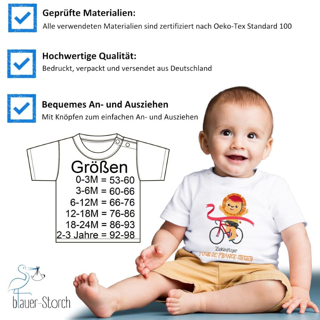 Baby Tshirt 0-36 Monate mit Druck T-Shirt mit Spruch Löwe auf Fahrrad, Zukünftiger Tour-de-France-Sieger T-Shirt für Kleinkind 0, 1, 2, 3 Jahre