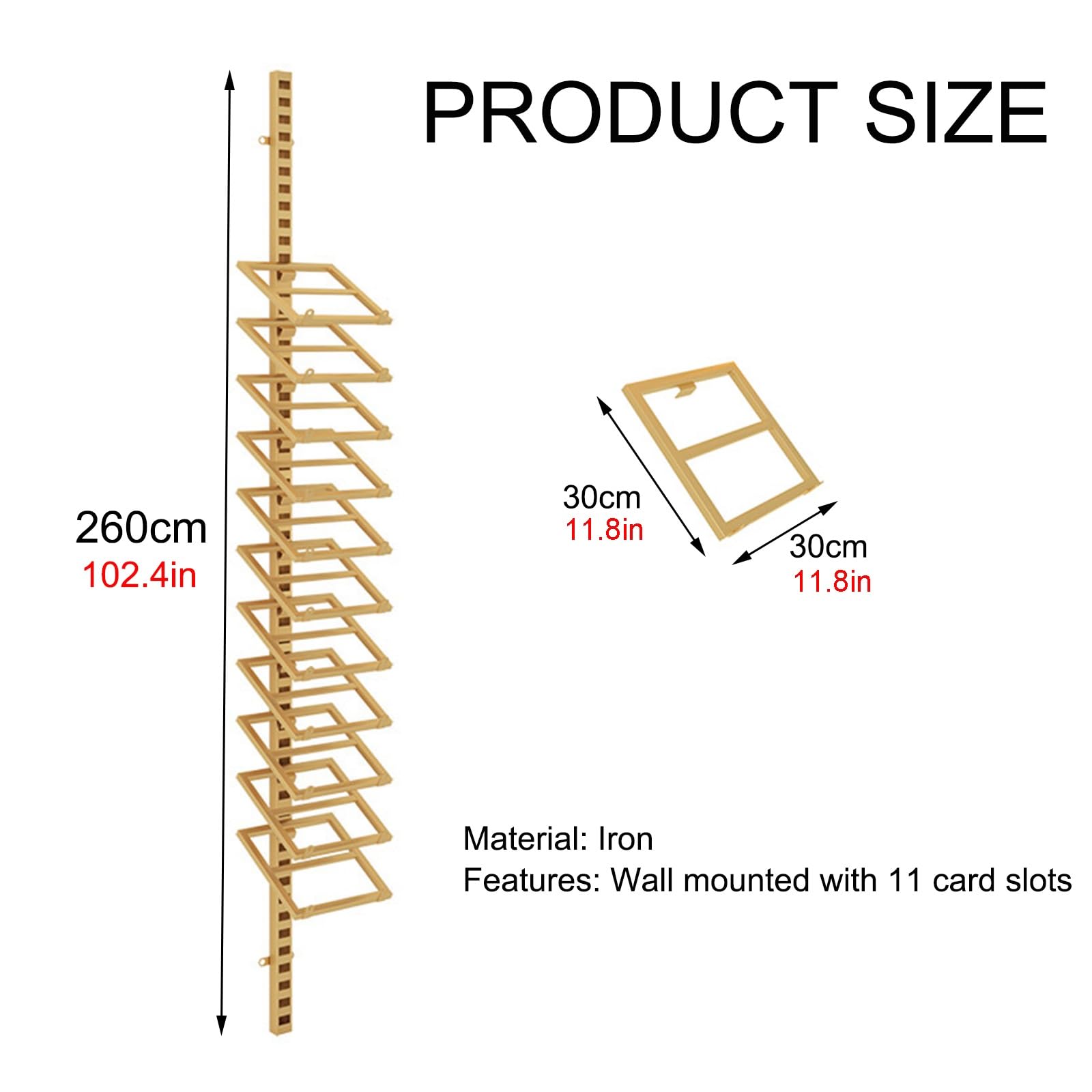 HXFAAFXH Metal Tile Display Rack,Floor Tile Display Stand,Multi-Layer Marble Slab Sample Shelf for Display Bulk,11 Tier Retail Rack for Tile Wood Floor Craft Shows(Gold,260CM)