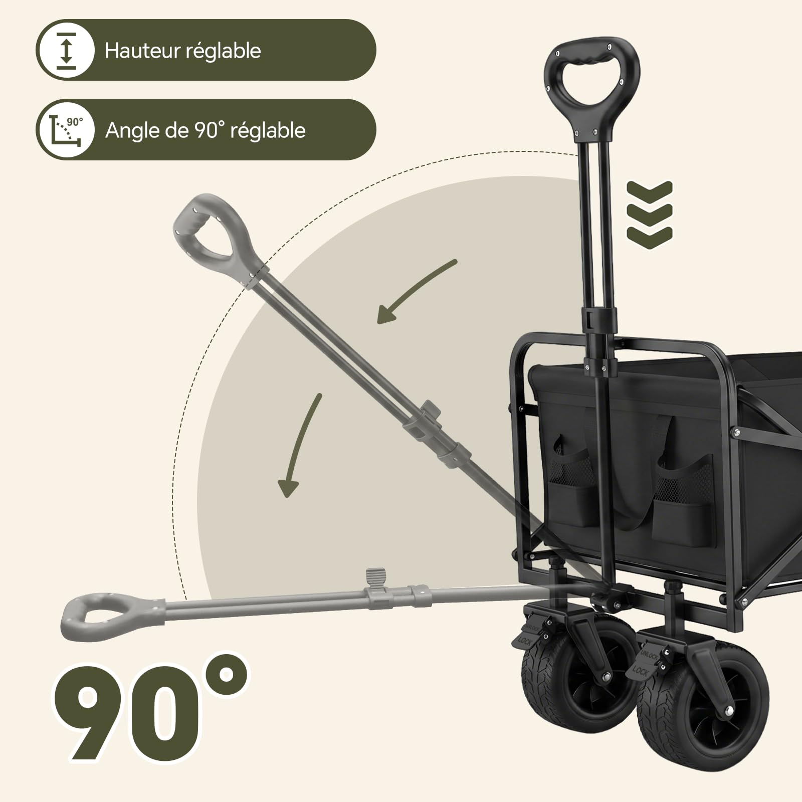 Chariot Pliable 200L 160 kg, Chariot de Plage Pliable à Pneus Larges, 84x48x100cm,Roues Tout-Terrain à 360°, Chariot à Main pour Camping, Courses, Chiens, Jardin et Plage
