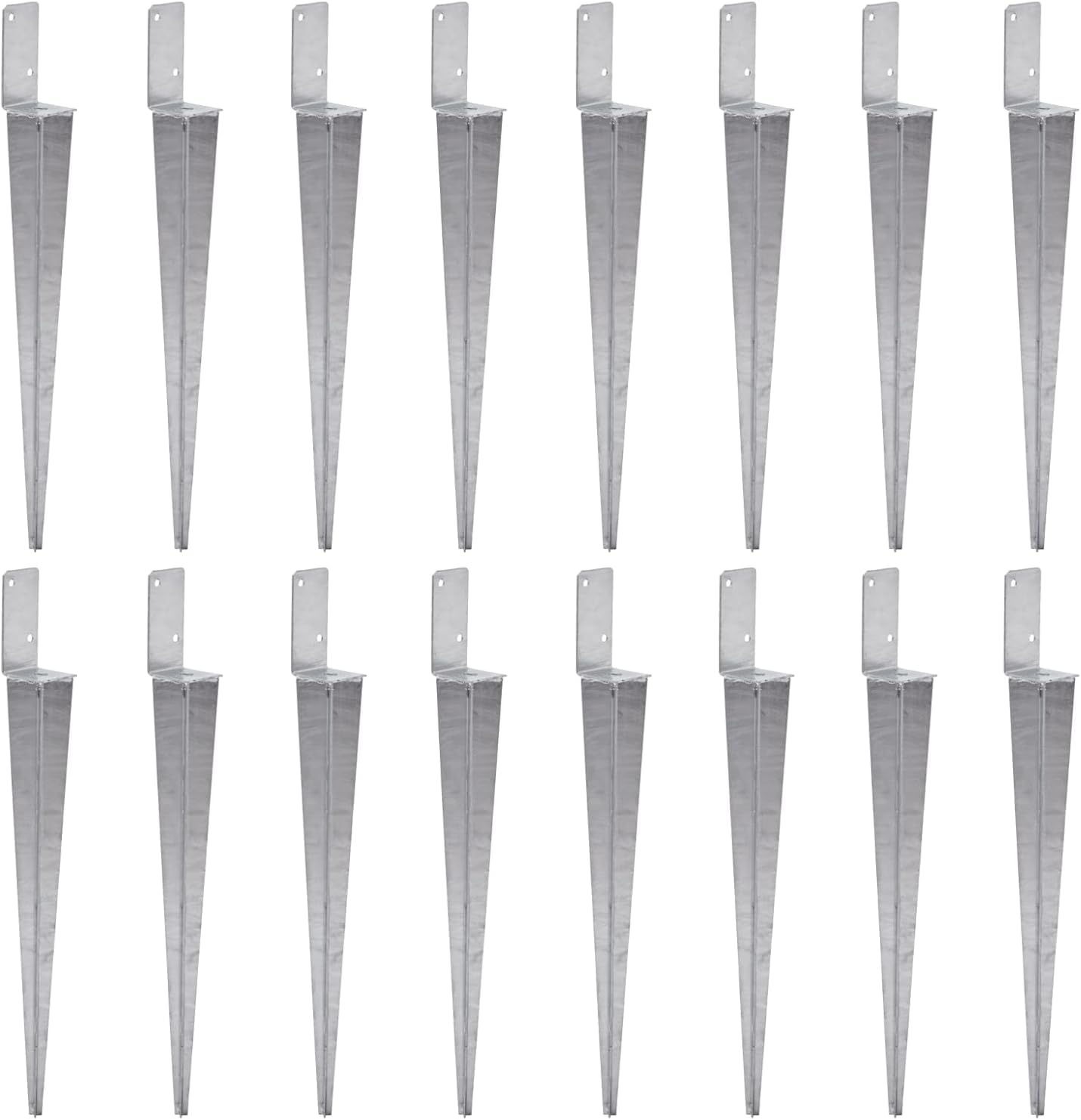 TRIBECCO 16 soportes universales para postes, para clavar, L, galvanizados en caliente, manguito de impacto, acero plateado (16, 70 x 700)