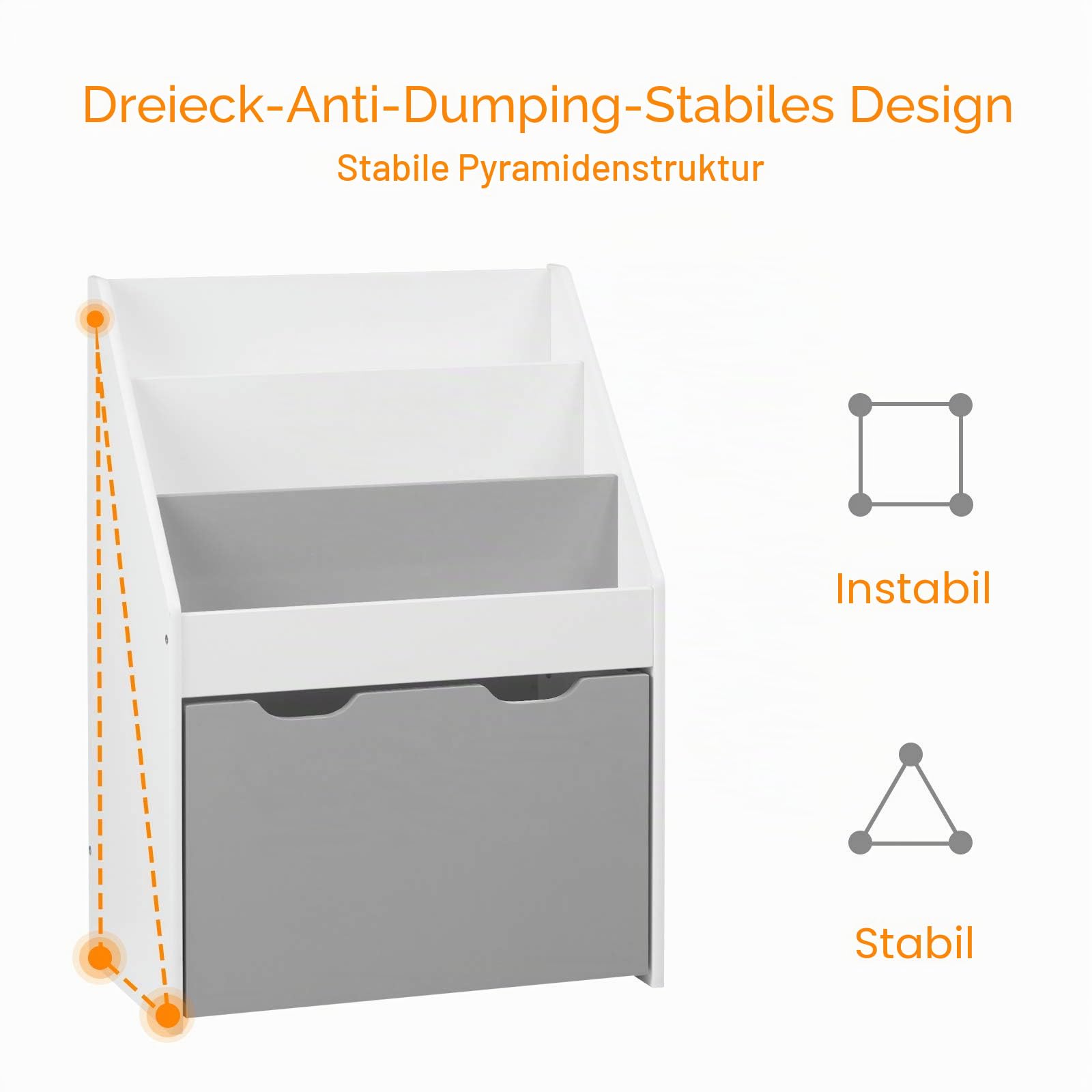 WOLTU Kinderregal Bücherregal Regal für Kinder, Spielzeugregal 3 Regale Aufbewahrungstruhe mit Räder, Baby Standregal aus Holz Mehrzweck Organizer für Kinderzimmer