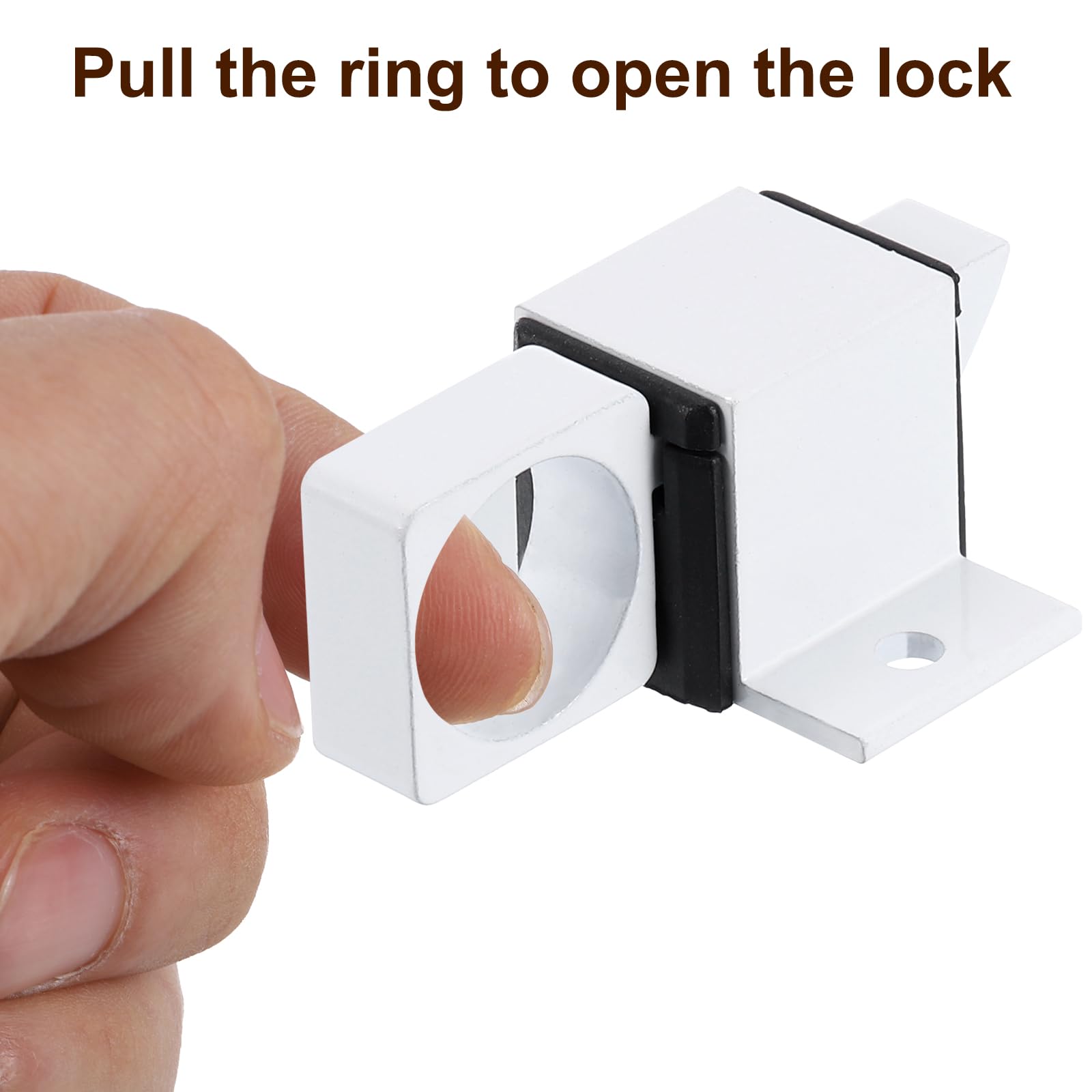 QUARKZMAN 2 Pcs Porte Boulon Loquet, Aluminium Alliage Automatique Ressort Rebond Verrouillage Sécurité Tir Anneau Printemps Rebond Porte Boulon Pour Portail Fenêtre Chambre Abri, Blanc