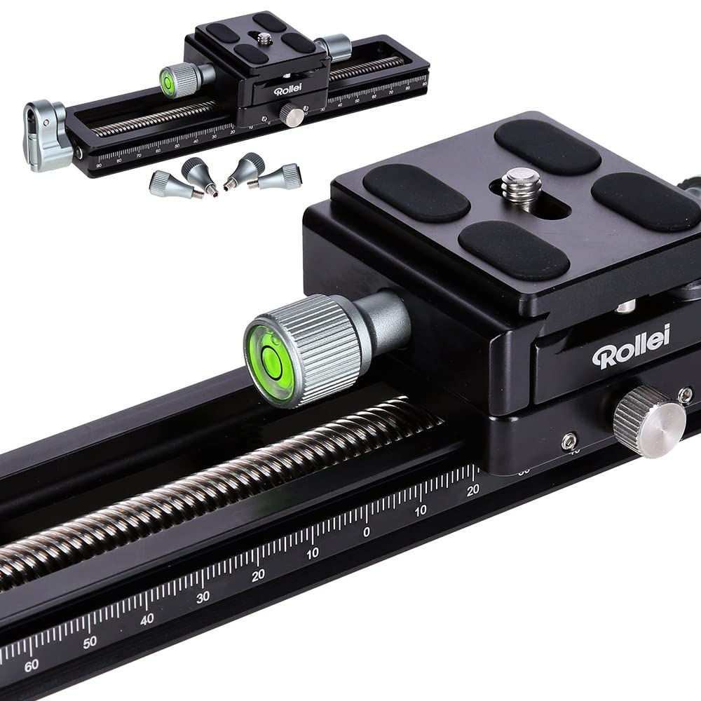 Rollei Slitta macro stabile per fotocamere DSLR e sistema. La slitta fotografica perfetta per macro stacking, nero