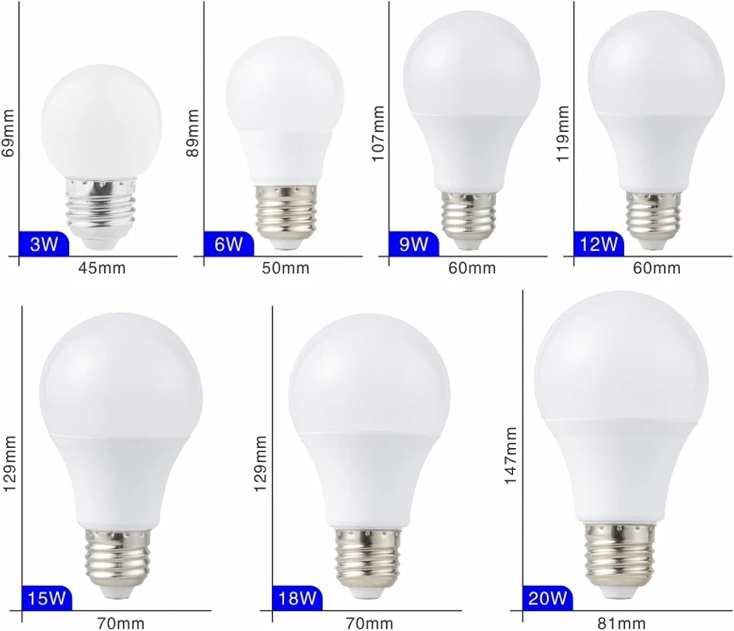 E27 E14 LED Bulb, 3W 6W 9W 12W 15W 18W 20W, AC 220V-240V, Warm White/Cool White Light, Energy Saving Lamp(Cold White - E27 220V - 12W)
