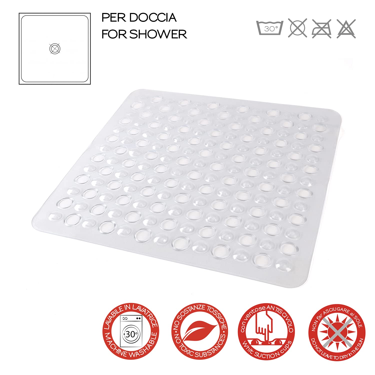 Gedy G-Maim Non-Slip Shower with Suction Cups, Size: 50 x 50, Resin Bath Mat, Transparent Finish, R&D Design, Made in Italy - Image 3