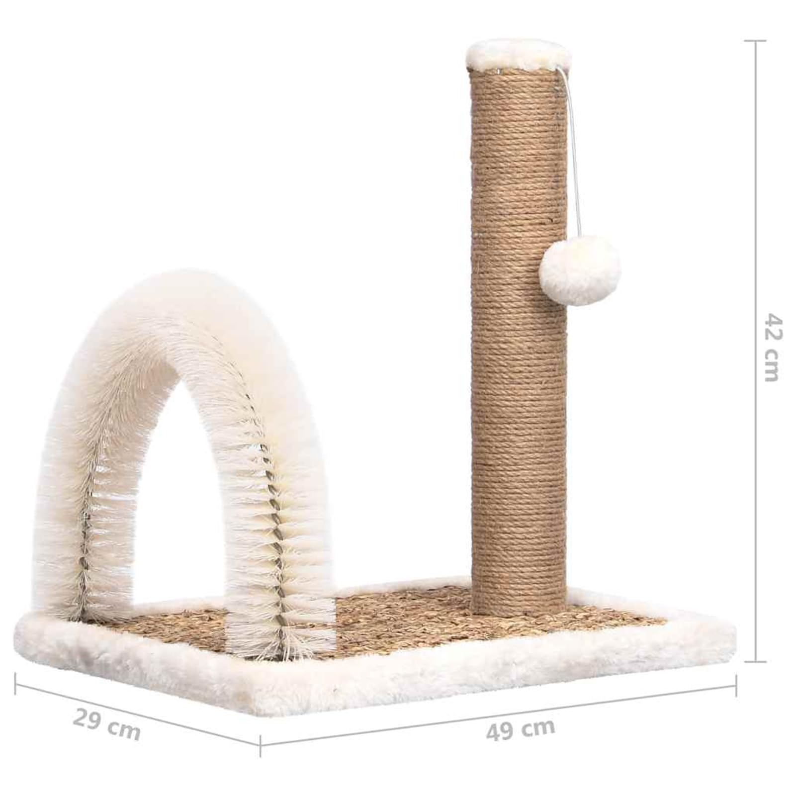 Gecheer Tiragraffi per gatti con curvo per la cura del pelo, 49 x 29 x 42 cm, con 1 palla sospesa, una spazzola per la cura e un tronco tiragraffi, truciolato, peluche, erba marina