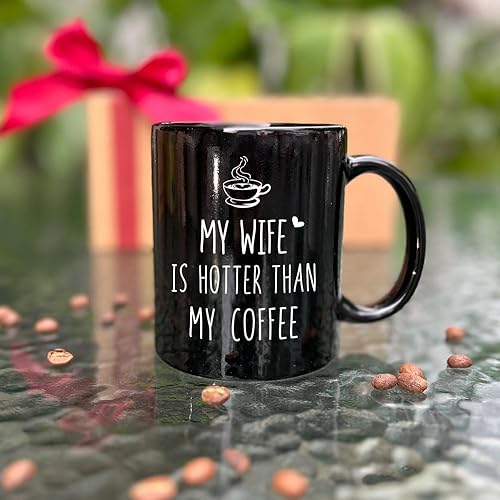 Miniatura 6 de CATABUBU Taza de café con texto en inglés My Wife is Hotter Than My Coffee, divertida taza sarcástica para mamá, abuela, mujer, regalo para el día