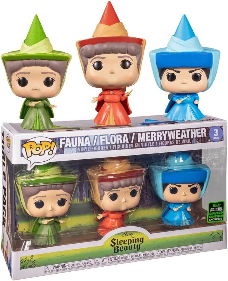 Funko Pop! Disney: Sleeping Beauty - Flora, Fauna, & Merryweather Fairy Godmother Vinyl Figure 3 Pack, Spring Convention Amazon Exclusive