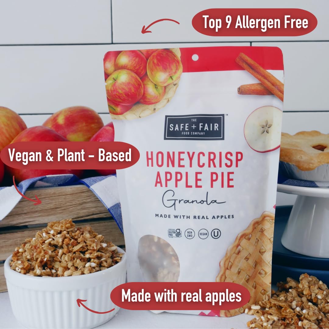 Safe + Fair Honeycrisp Apple Pie Granola - Glutenfrei, Milchfrei und Vegan Frühstück, Snack oder Dessert - Frei von Top 9 Allergenen, Transfett und künstlichen Zutaten - GVO, 340 ml, 6 Stück