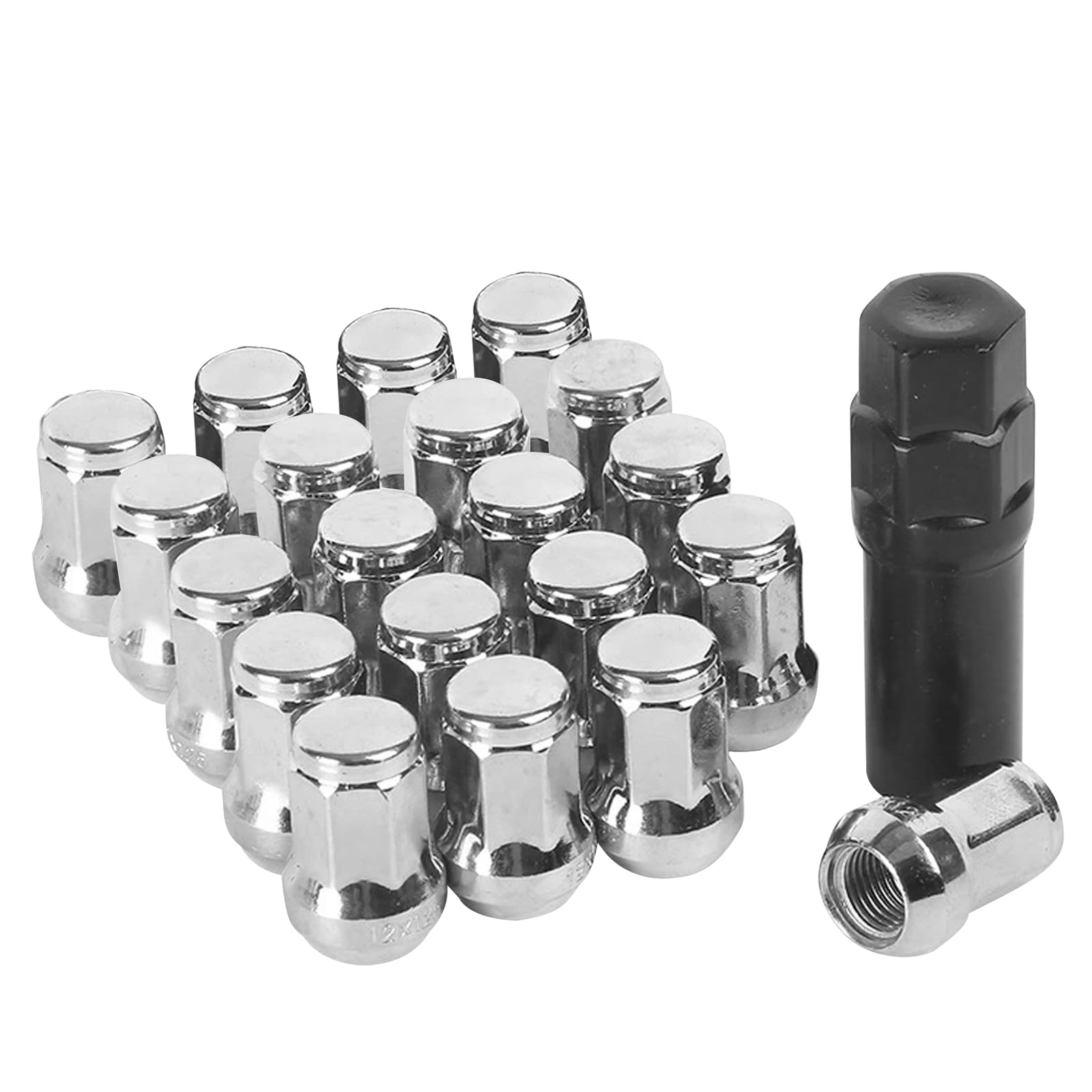 BAIFULAI 20 x dadi per ruote M12 x 1,5, dadi per ruote, tappi per viti cromate chiusi con base conica, 60°, SW 19mm, tappi per dadi per ruote per Ford, Toyota, Honda, Mazda - Argento