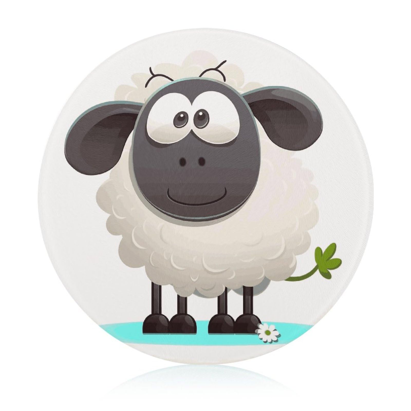 Planche à découper ronde en verre imprimé mouton : idée cadeau chef