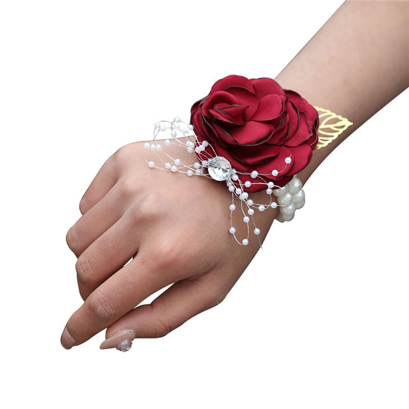 matumou Rose Wrist Corsage Boutonniere Fine Workmanship Rhinestone Corsage Elegant Wedding Flower Accessories