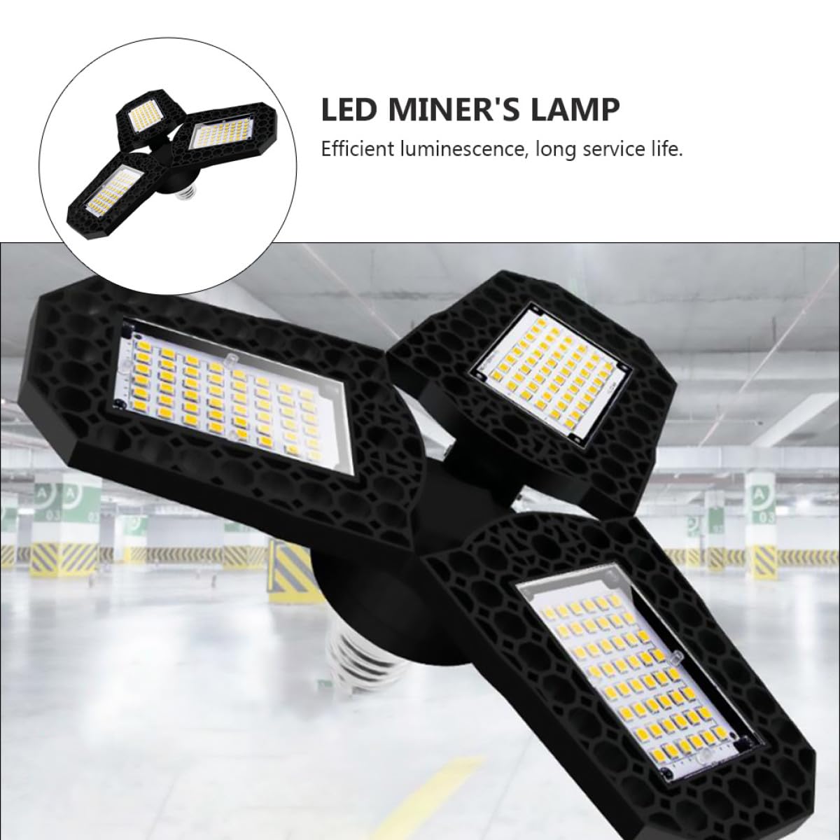 80w LED Folding Garage Light Triple-Leaf Foldable Ceiling Lamp with Bright White Light Garage and Warehouse Bay Lighting — view 6