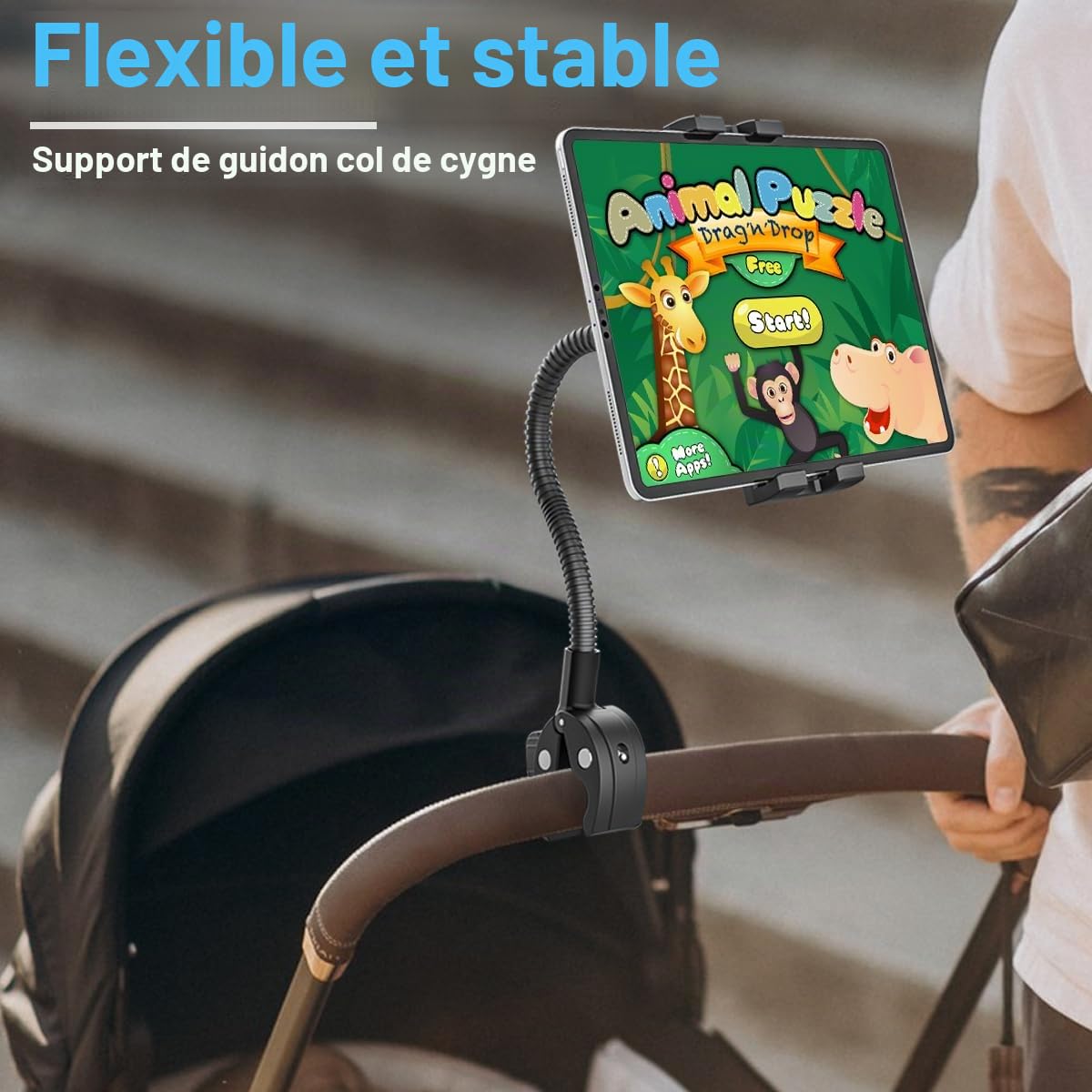 Support Tablette pour Fauteuil Roulant Poussette à Bras Flexible en Métal | Support Tablette Vélo, Tapis de Marche, Chariot - Pince Guidon Pôle Tube pour Tablettes & Téléphones de 4-13"
