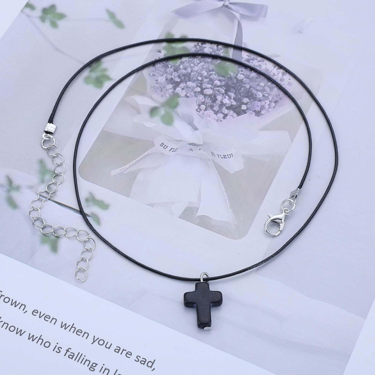 Boho Cross Pendant Necklace Black Acrylic Cross Necklace Vintage Leather Cross Choker Necklace Cross Waterproof Wax Rope Necklace Jewelry for Women - Image 5