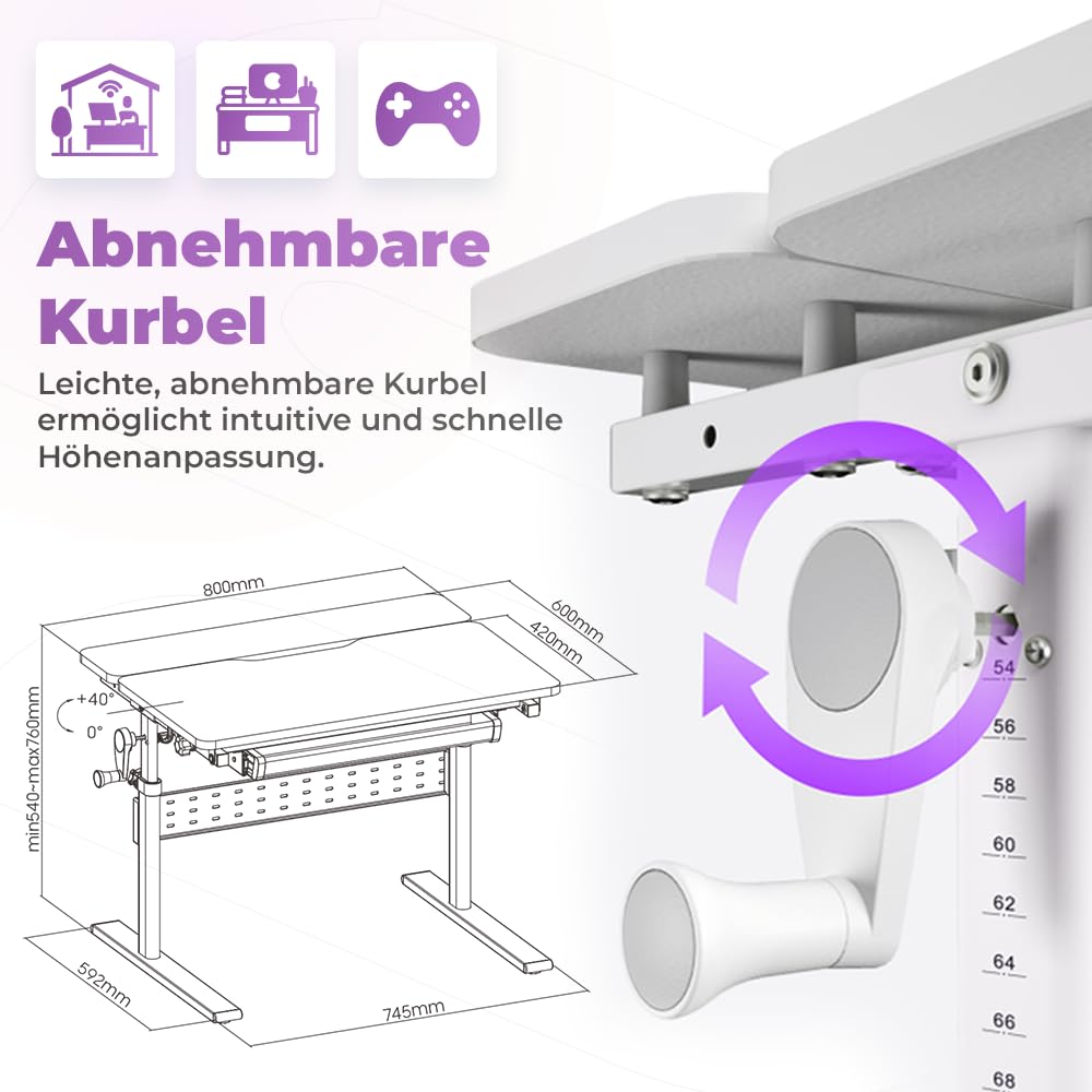 Spacetronik Kinderschreibtisch Höhenverstellbar 100x60 cm, Schreibtisch Kinder mit Neigbarer Tischplatte, Kinder Schreibtisch mit Schublade & Haken für Rucksack, Holzplatte